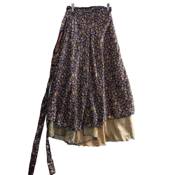 Women Silk Wrap Skirts Bundle of 2 One Size Multicolor Boho Sari Festive 5-5 - Picture 3 of 15